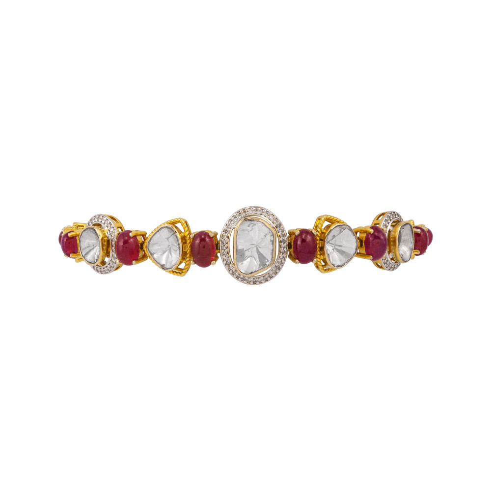 Polki and Ruby Tennis Bracelet in Yellow Gold